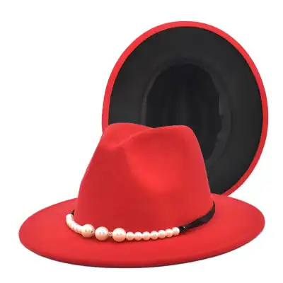 Fashion Pearl Decoration Color Matching Fedora Hat for Adult Unisex