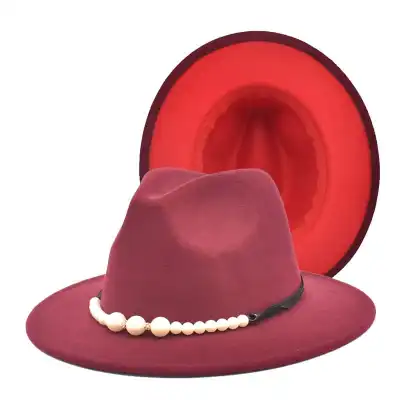 Fashion Pearl Decoration Color Matching Fedora Hat for Adult Unisex