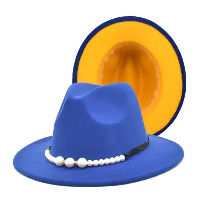 Fashion Pearl Decoration Color Matching Fedora Hat for Adult Unisex