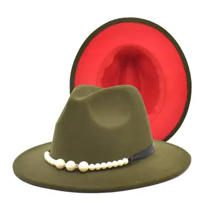 Fashion Pearl Decoration Color Matching Fedora Hat for Adult Unisex
