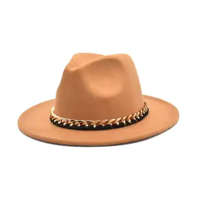 Fashion Chain Decoration Solid Color Fedora Hat Unisex Adult