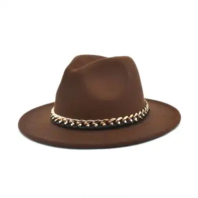 Fashion Chain Decoration Solid Color Fedora Hat Unisex Adult