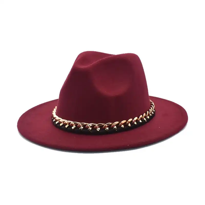 Fashion Chain Decoration Solid Color Fedora Hat Unisex Adult