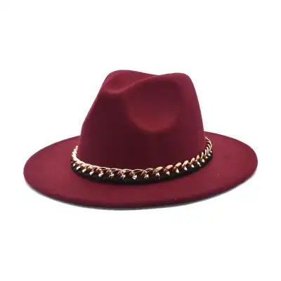 Fashion Chain Decoration Solid Color Fedora Hat Unisex Adult