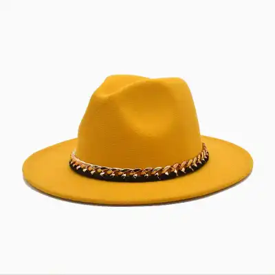 Fashion Chain Decoration Solid Color Fedora Hat Unisex Adult