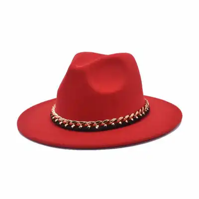 Fashion Chain Decoration Solid Color Fedora Hat Unisex Adult