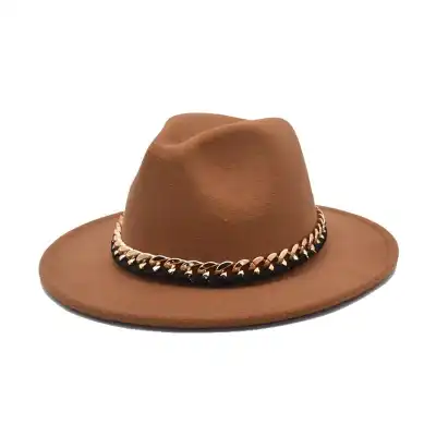 Fashion Chain Decoration Solid Color Fedora Hat Unisex Adult