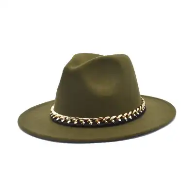 Fashion Chain Decoration Solid Color Fedora Hat Unisex Adult