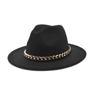 Fashion Chain Decoration Solid Color Fedora Hat Unisex Adult