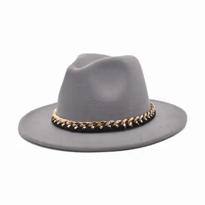 Fashion Chain Decoration Solid Color Fedora Hat Unisex Adult