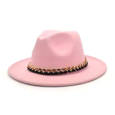Fashion Chain Decoration Solid Color Fedora Hat Unisex Adult
