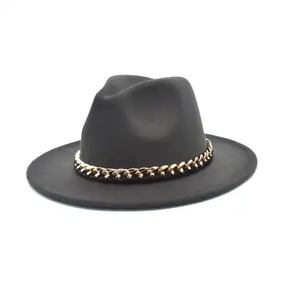 Fashion Chain Decoration Solid Color Fedora Hat Unisex Adult