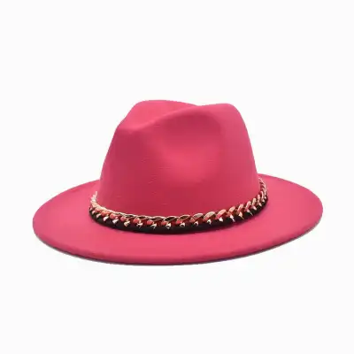 Fashion Chain Decoration Solid Color Fedora Hat Unisex Adult