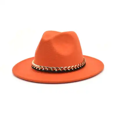 Fashion Chain Decoration Solid Color Fedora Hat Unisex Adult