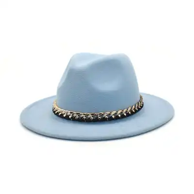 Fashion Chain Decoration Solid Color Fedora Hat Unisex Adult
