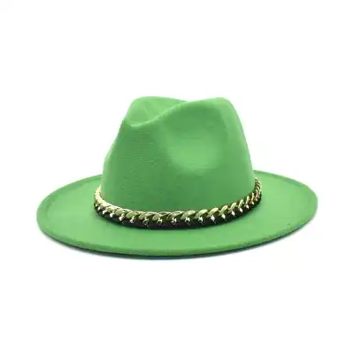 Fashion Chain Decoration Solid Color Fedora Hat Unisex Adult