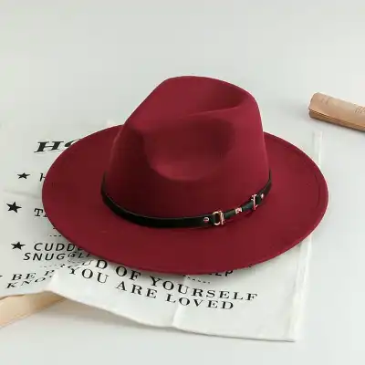 Belt Decorated Solid Color Wool Fedora Hat Unisex