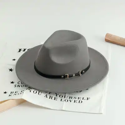 Belt Decorated Solid Color Wool Fedora Hat Unisex