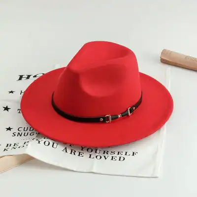 Belt Decorated Solid Color Wool Fedora Hat Unisex