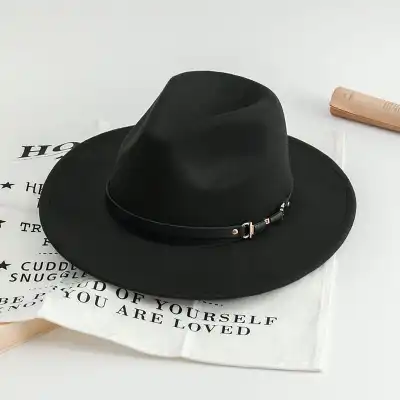 Belt Decorated Solid Color Wool Fedora Hat Unisex