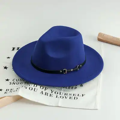 Belt Decorated Solid Color Wool Fedora Hat Unisex
