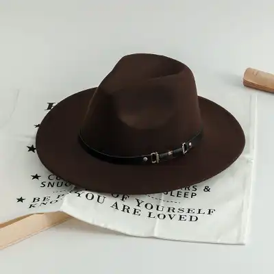 Belt Decorated Solid Color Wool Fedora Hat Unisex