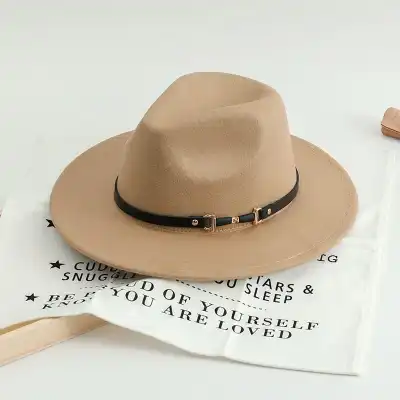 Belt Decorated Solid Color Wool Fedora Hat Unisex