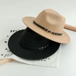 Belt Decorated Solid Color Wool Fedora Hat Unisex
