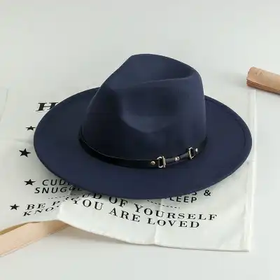 Belt Decorated Solid Color Wool Fedora Hat Unisex