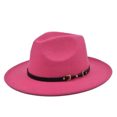 Belt Decorated Solid Color Wool Fedora Hat Unisex