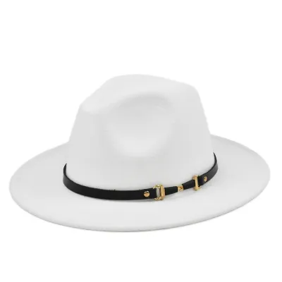Belt Decorated Solid Color Wool Fedora Hat Unisex