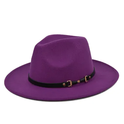 Belt Decorated Solid Color Wool Fedora Hat Unisex
