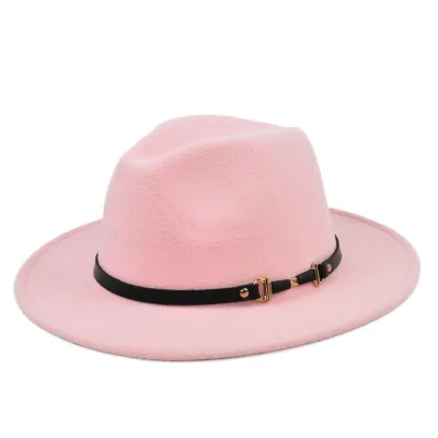 Belt Decorated Solid Color Wool Fedora Hat Unisex