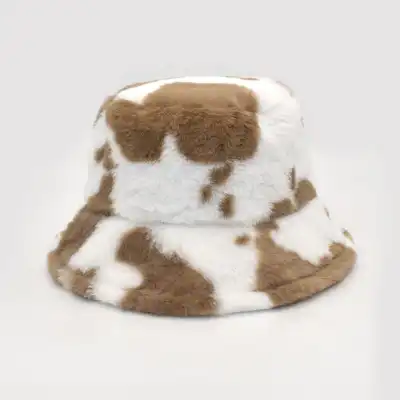 Fashion Cow Pattern Plush Bucket Hat for Unisex