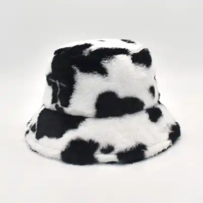 Fashion Cow Pattern Plush Bucket Hat for Unisex