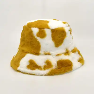 Fashion Cow Pattern Plush Bucket Hat for Unisex