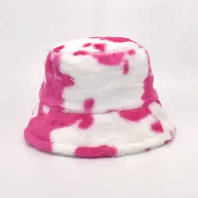 Fashion Cow Pattern Plush Bucket Hat for Unisex