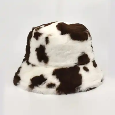 Fashion Cow Pattern Plush Bucket Hat for Unisex
