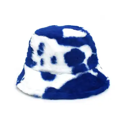 Fashion Cow Pattern Plush Bucket Hat for Unisex