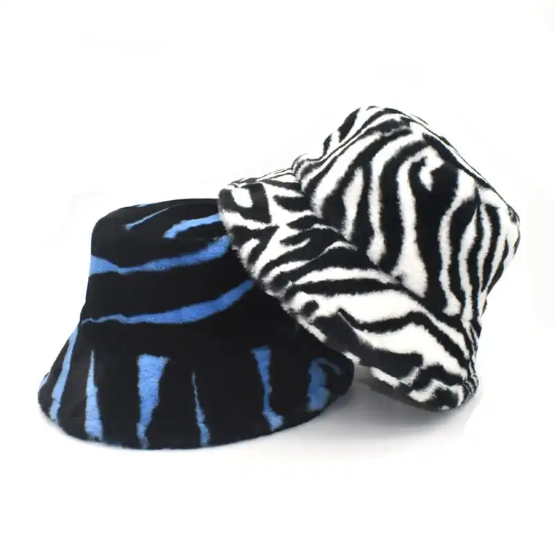Fashion Zebra Pattern Plush Bucket Hat