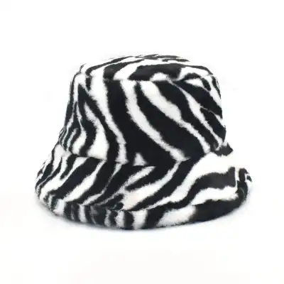 Fashion Zebra Pattern Plush Bucket Hat