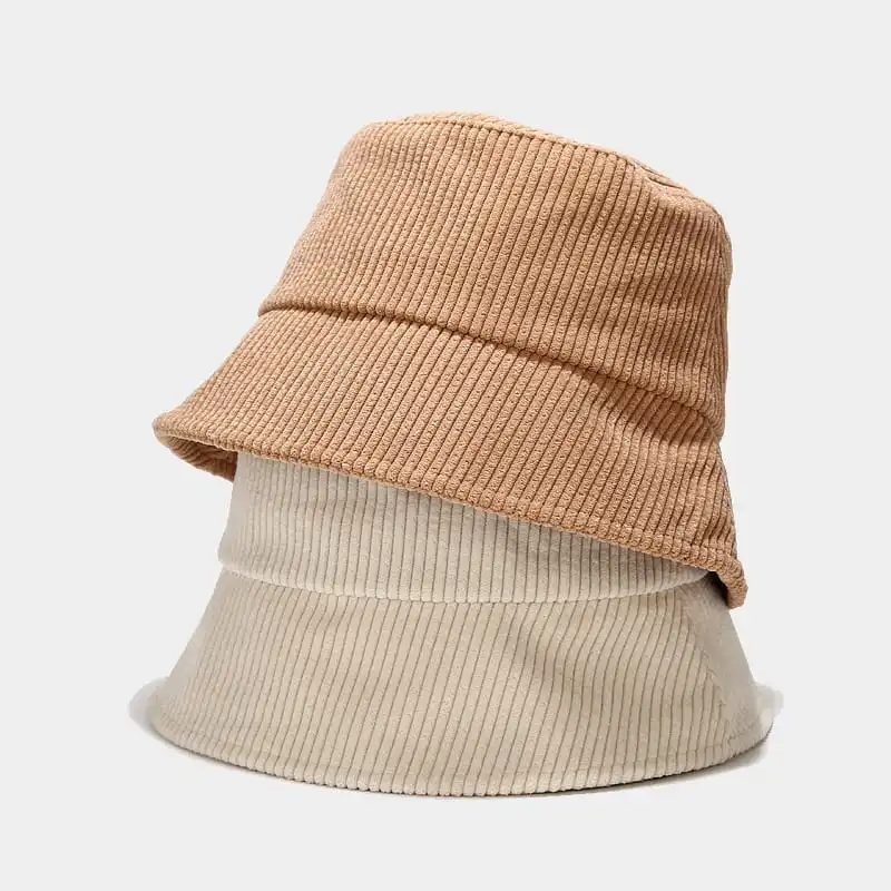 Simple Solid Color Corduroy Bucket Hat Unisex Fisherman's Hat for Youth