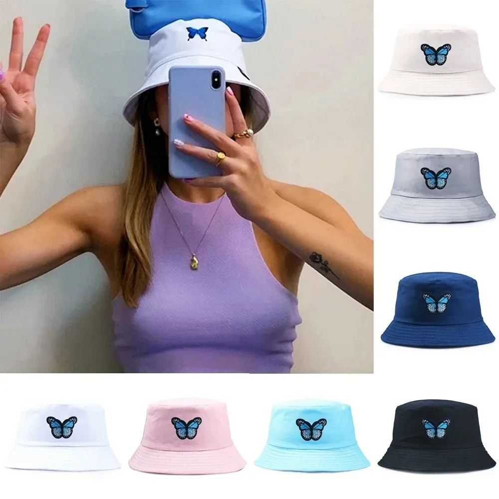 Fashion Butterfly Pattern Cotton Bucket Hat for Youth