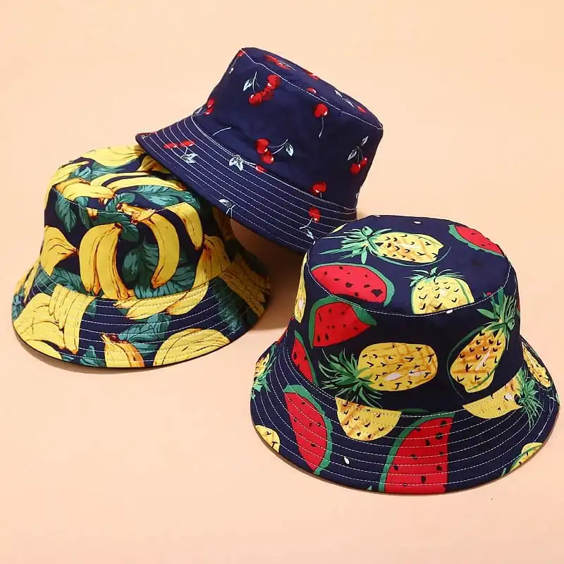Unisex Cotton Double-sided Fruit Pattern Bucket Hat