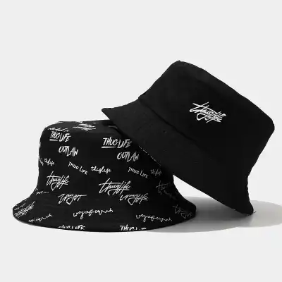 Fashion Letter Embroidery Double-sided Cotton Bucket Hat