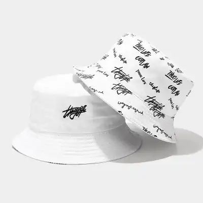 Fashion Letter Embroidery Double-sided Cotton Bucket Hat