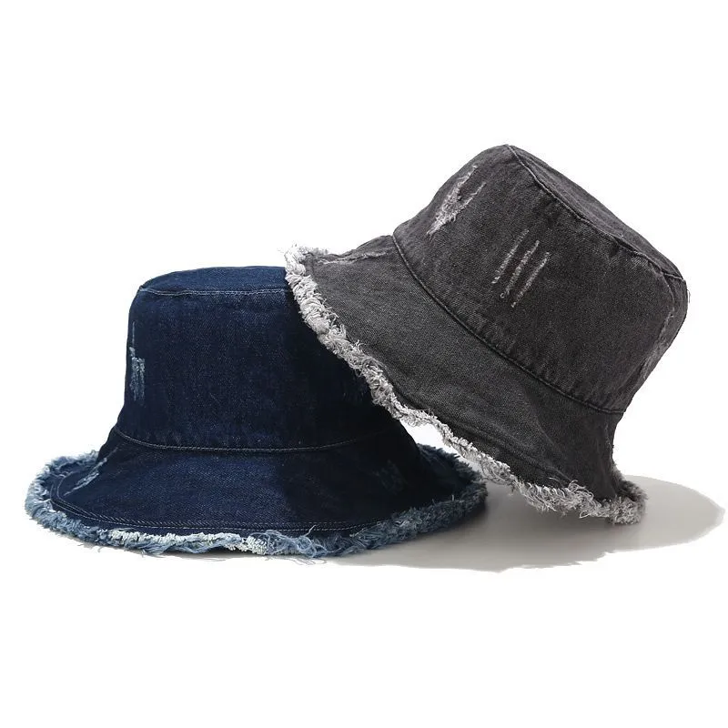 Vintage Raw Edge Design Denim Bucket Hat