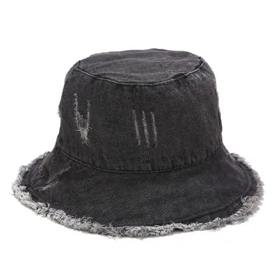 Vintage Raw Edge Design Denim Bucket Hat