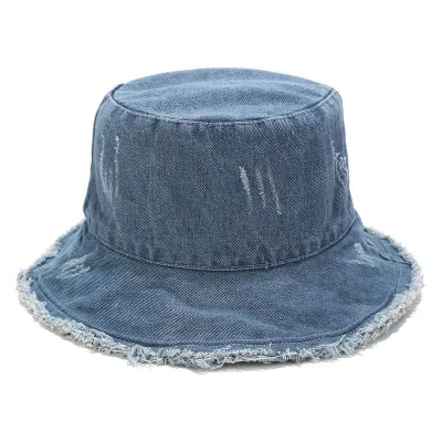 Vintage Raw Edge Design Denim Bucket Hat