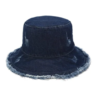 Vintage Raw Edge Design Denim Bucket Hat